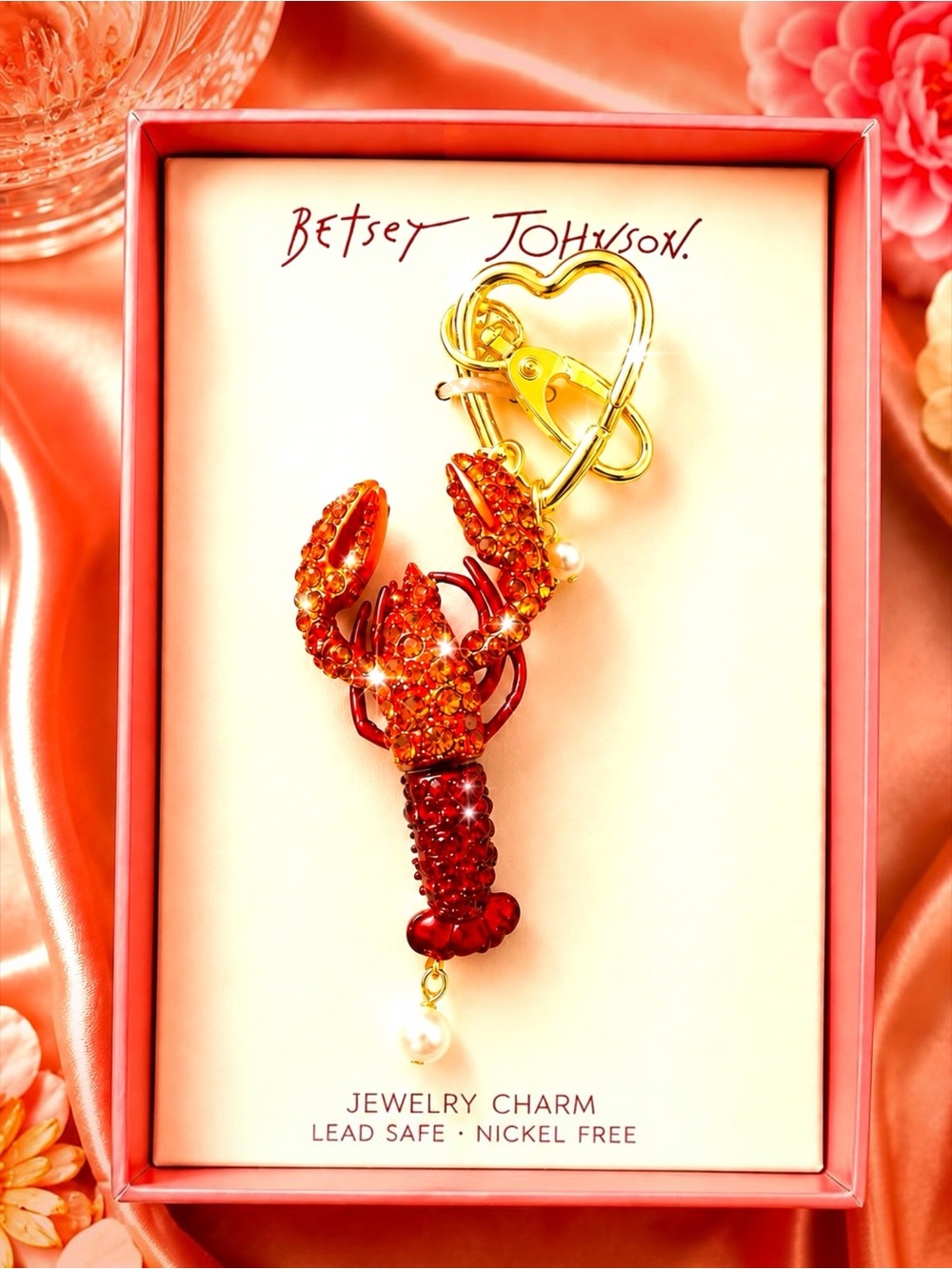 Betsey Johnson Red Lobster Bag Charm Keychain Rhinestone NIB $68 - Picture 5 of 9